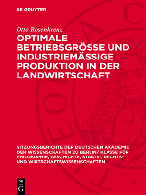 cover image of Optimale Betriebsgrösse und industriemässige Produktion in der Landwirtschaft